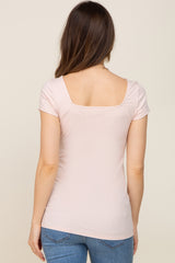 Light Pink Ribbed Squared Neck Cap Sleeve Maternity Top