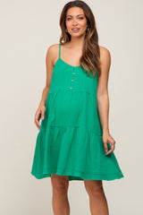 Green Front Button Tiered Maternity Dress