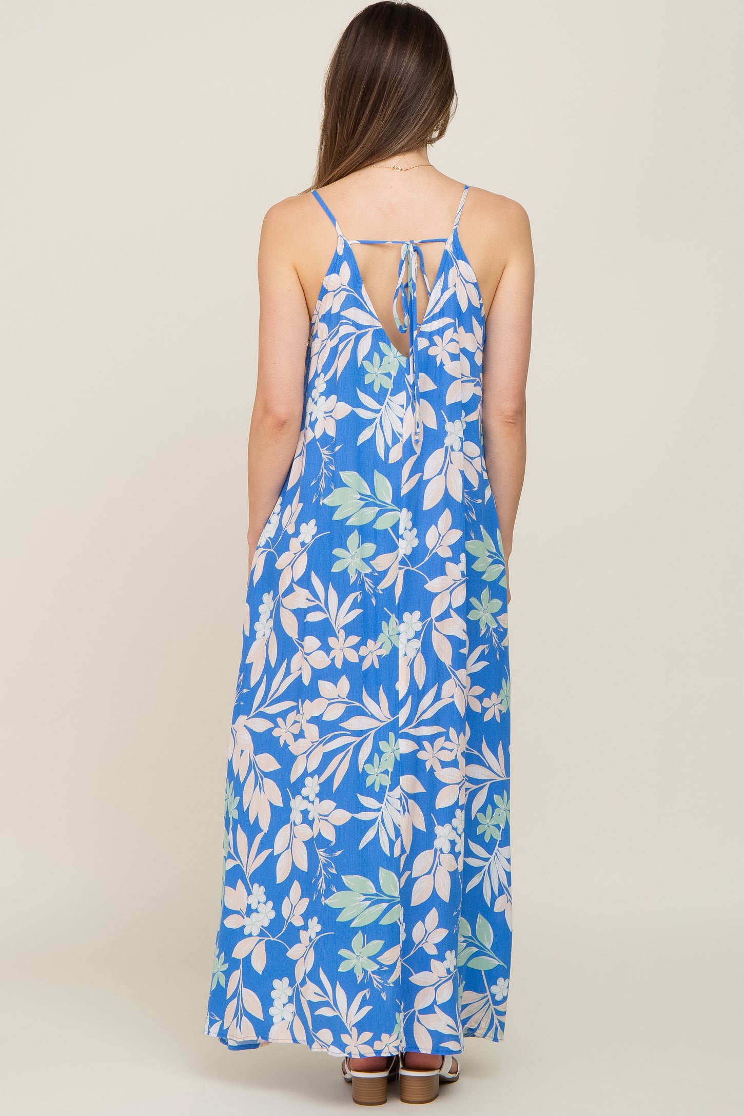 Blue Floral V-Neck Maternity Maxi Dress