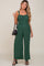 Green Smocked Square Neck Sleeveless Linen Maternity Jumpsuit