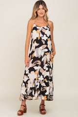 Black Floral Sleeveless Maternity Maxi Dress