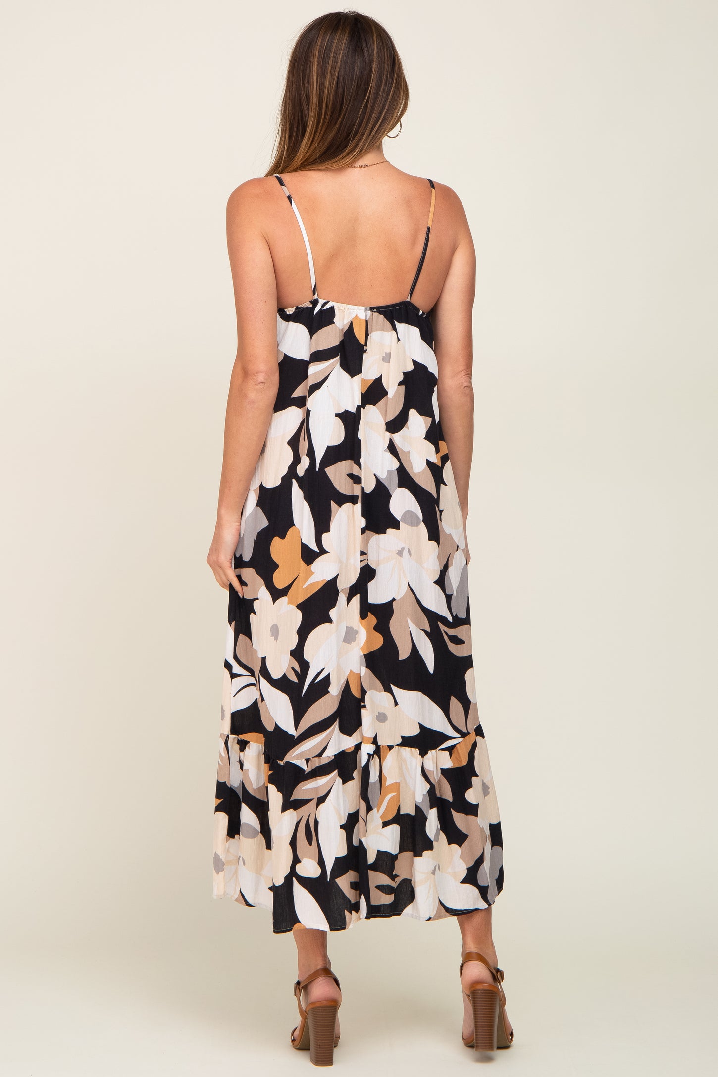 Black Floral Sleeveless Maxi Dress