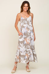 Grey Floral Sleeveless Maternity Maxi Dress