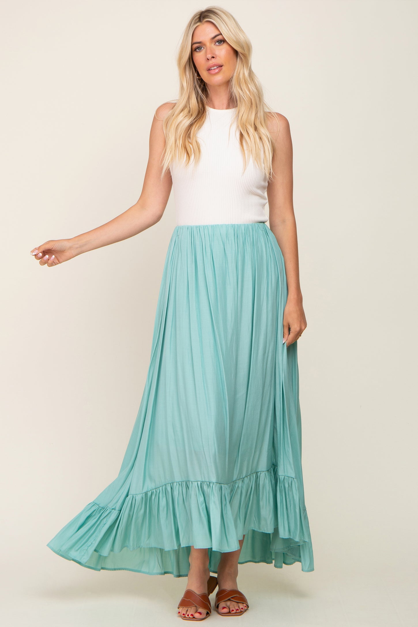 Sage Ruffle Hem Maternity Maxi Skirt