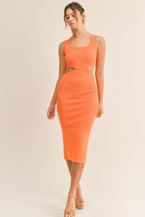 Orange Sleeveless Side Cutout Maternity Midi Dress