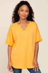 Orange Oversized V-Neck Cuffed Short Sleeve Tee