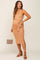Camel Tile Print Front Tie Side Slit Maternity Midi Dress