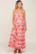 Red Floral Linen Tiered Maternity Maxi Dress