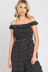 Black Smocked Off Shoulder Jumpsuit