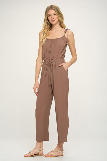 Mocha Spaghetti Straps Wide Legged Woven Jumpsuit