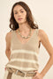 Sand Stripe V Neck Sleeveless Sweater Tank Top