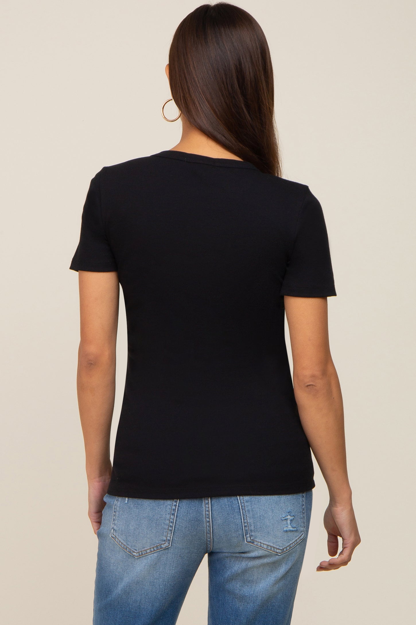 Black Ribbed Short Sleeve Maternity Top