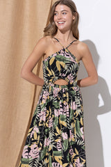 Black Pink Printed Maxi Dress