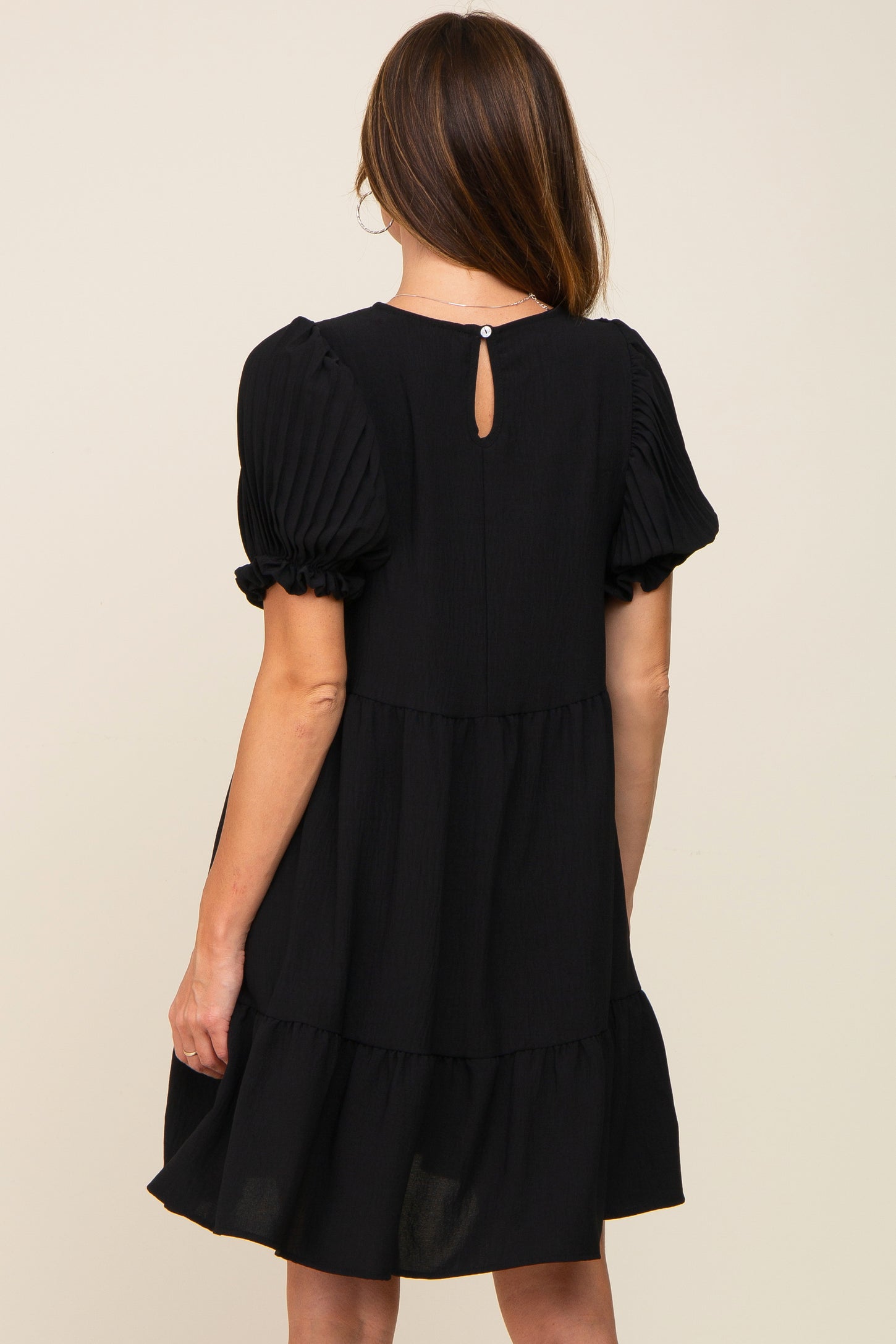 Black Tiered Puff Sleeve Dress