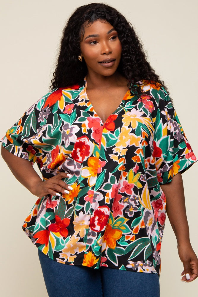 Black Floral V-Neck Maternity Plus Blouse
