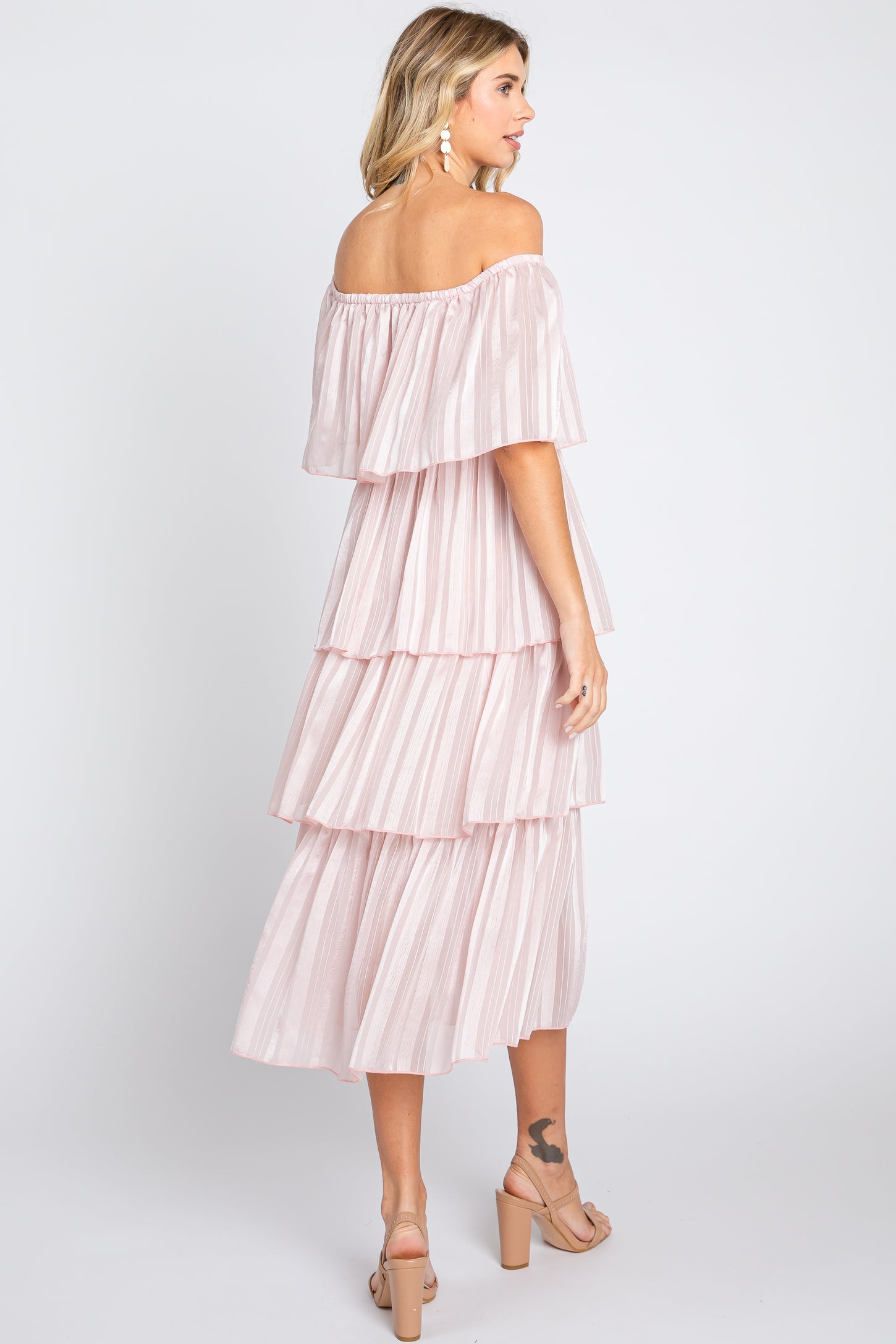 Light Pink Striped Layered Midi Dress