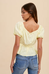 Yellow Pin Tuck Peplum Peasant Blouse