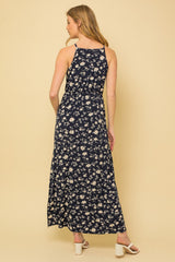 Navy Off White Sleeveless Surplice Maxi Dress
