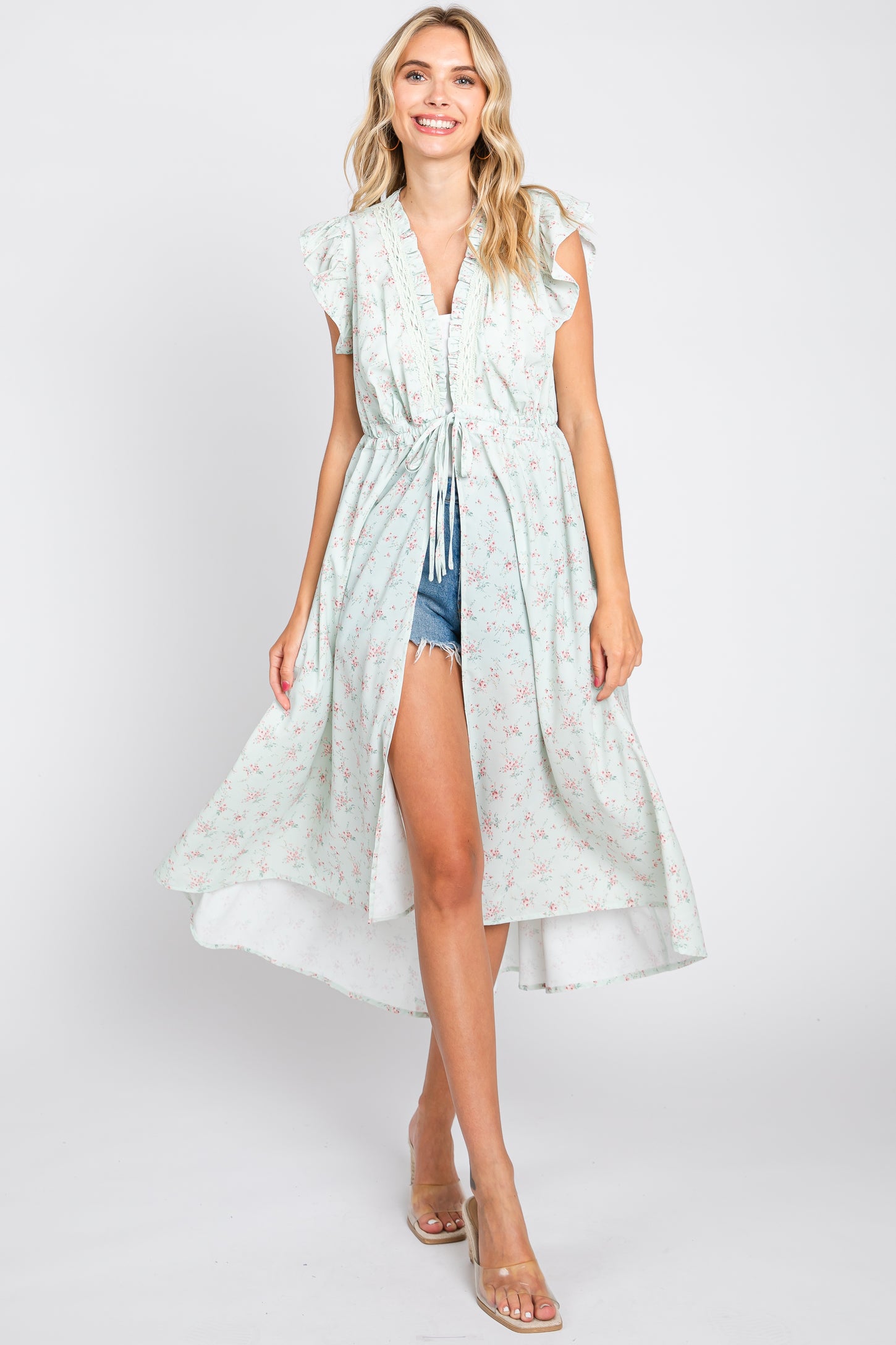 Mint Floral Ruffle Maternity Cover-Up