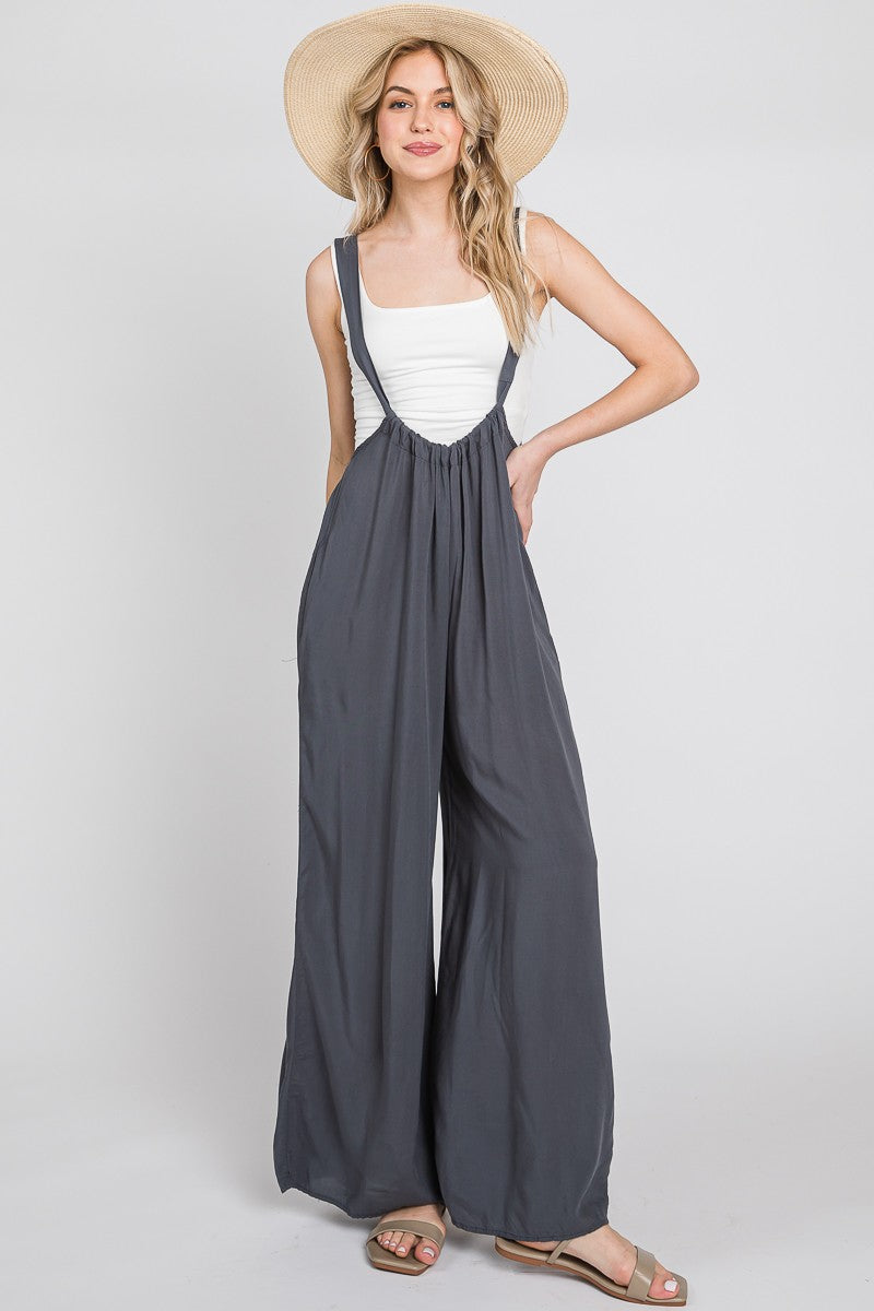 Graphite Washed Woven Suspender Style Jumpsuit