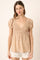 Taupe Ditsy Flower Print Smocked Peplum Blouse