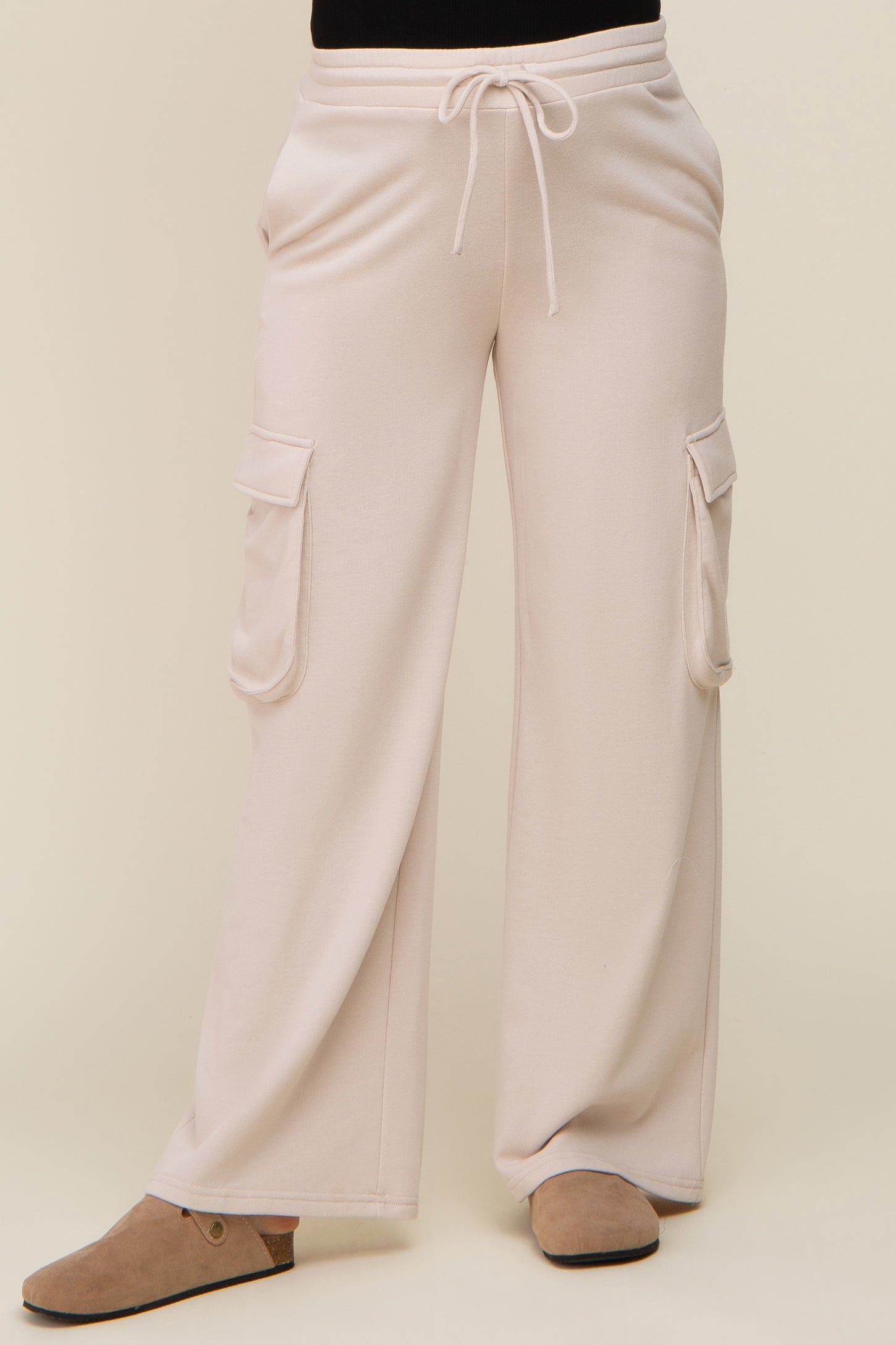 Beige Pocketed Maternity Sweatpants