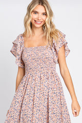 Light Pink Floral Flutter Midi Dress