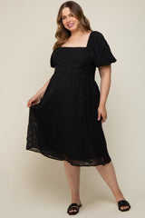 Black Striped Textured Chiffon Maternity Plus Midi Dress