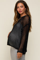 Black Open Knit Bell Sleeve Maternity Sweater
