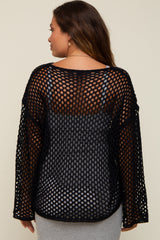Black Open Knit Bell Sleeve Maternity Sweater