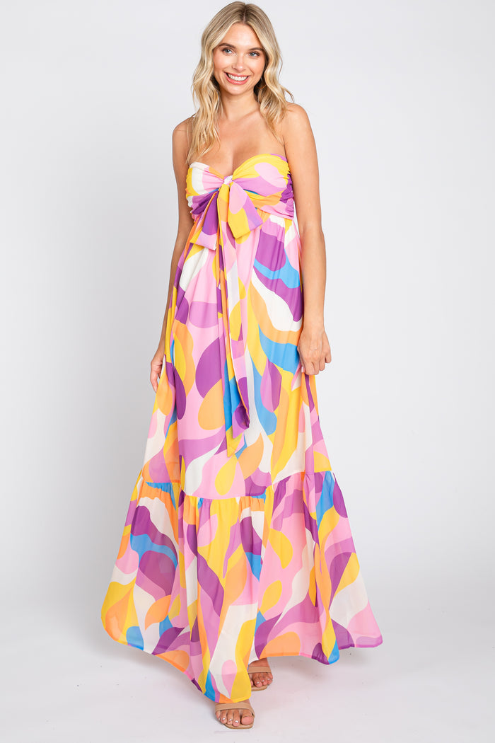 Yellow Printed Halter Maternity Maxi Dress