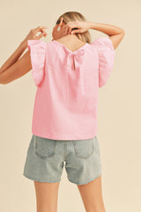 Cool Pink Flutter Sleeve Babydoll Top
