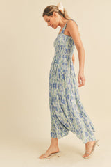 Blue Smocked Midi Dress