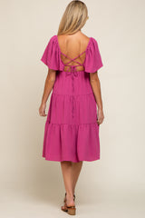 Magenta Tiered Criss Cross Back Maternity Midi Dress