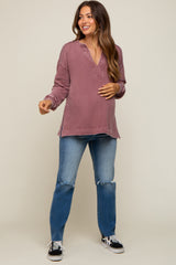 Burgundy Mineral Washed Terry Knit Maternity Top