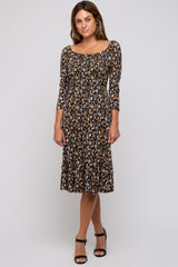 Black Floral Smocked 3/4 Sleeve Dress