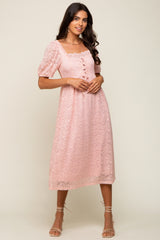 Light Pink Lace Cutout Midi Dress