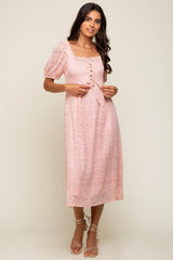 Light Pink Lace Cutout Midi Dress
