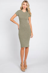 Light Olive Ribbed Fitted Dress