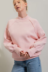 Light Pink Knit Long Sleeve Mock Neck Maternity Top
