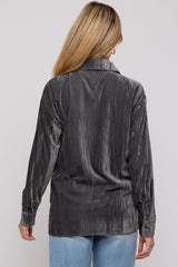Charcoal Button Up Velvet Maternity Top
