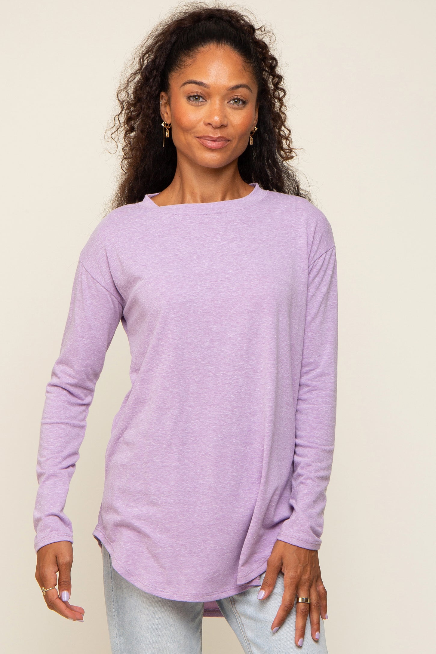 Lavender Long Sleeve Curved Hem Maternity Top
