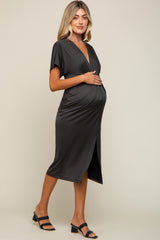 Charcoal Twist Maternity Midi Dress
