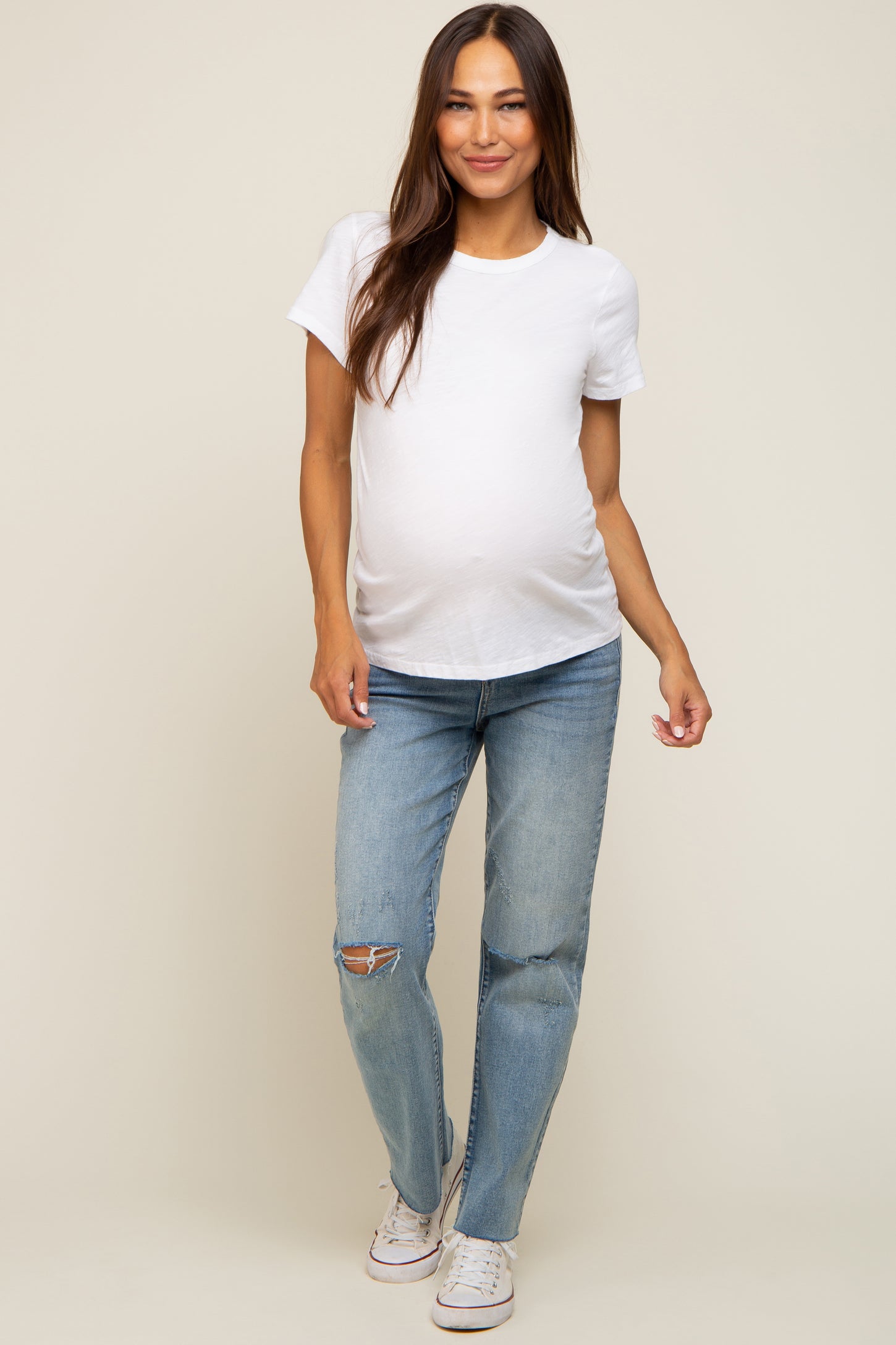 Ivory Slub Knit Cropped Maternity T-Shirt