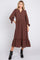 Brown Gingham Front Button Sleeve Tie Midi Dress