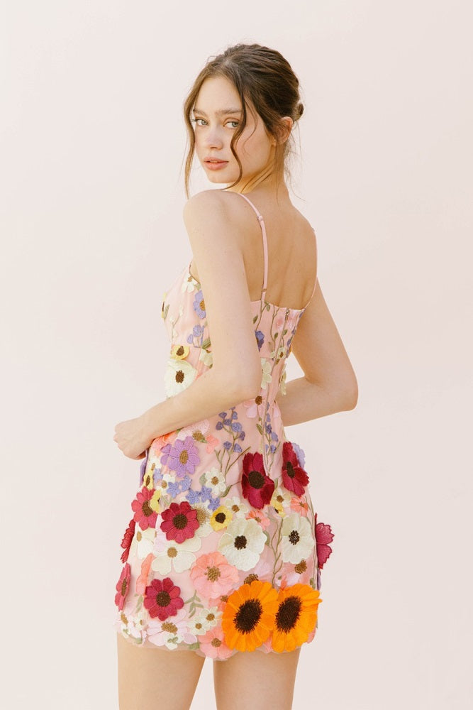 Pink Multi Floral Collaged Mini Dress