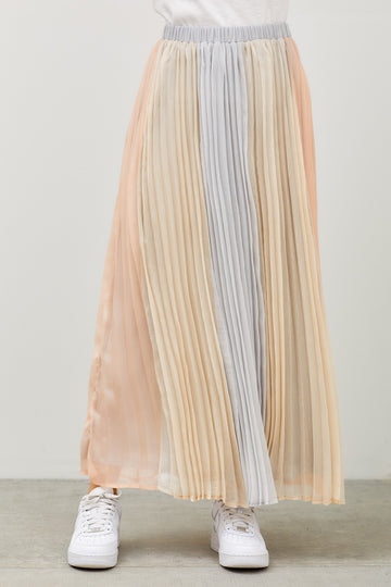 Grey Colorblocked Pleated Maxi Skirt
