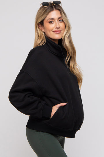Black Half Zip Maternity Sweatshirt
