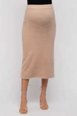 Beige Fuzzy Soft Knit Maternity Midi Skirt