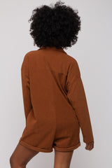 Camel Corduroy Button Up Front Pocket Romper